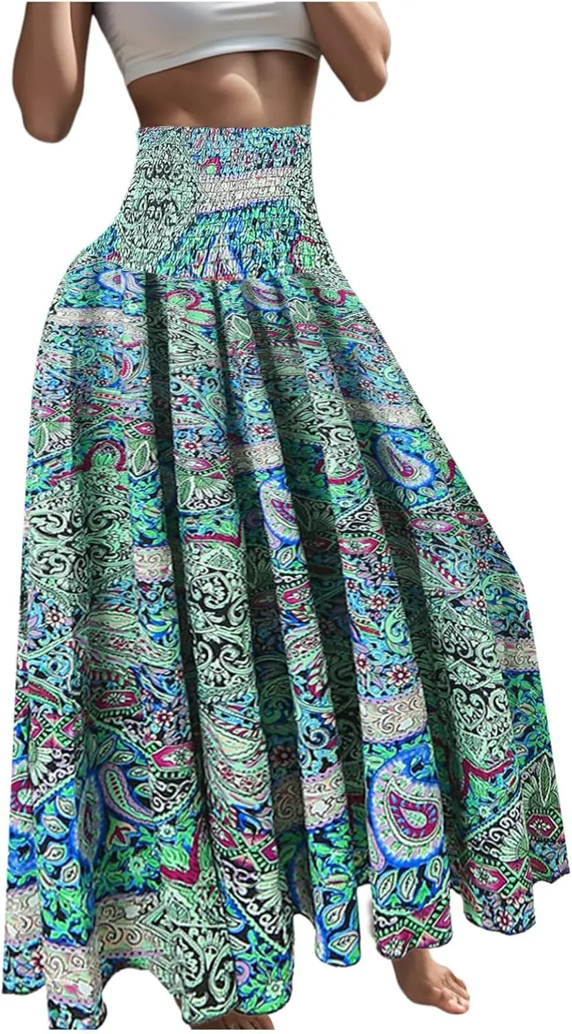 Womens Maxi Skirts Casual High Slim Waist Boho Flowy Summer Casual Elegant Beach Vacation 2025 Trendy Loose