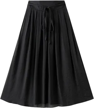 Womens Midi Length Summer Skirts Casual Solid Spring Trendy Pleated Swing Sexy Women Skirts Lace Up Cute Beach