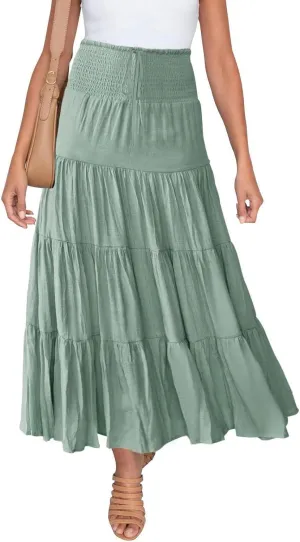 Women's Midi Skirt Summer Flowy High Waisted Casual Cotton Skirts 2025 Beach Holiday Casual Skirt