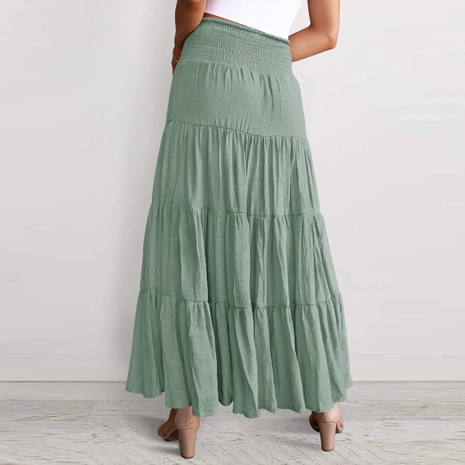Women's Midi Skirt Summer Flowy High Waisted Casual Cotton Skirts 2025 Beach Holiday Casual Skirt