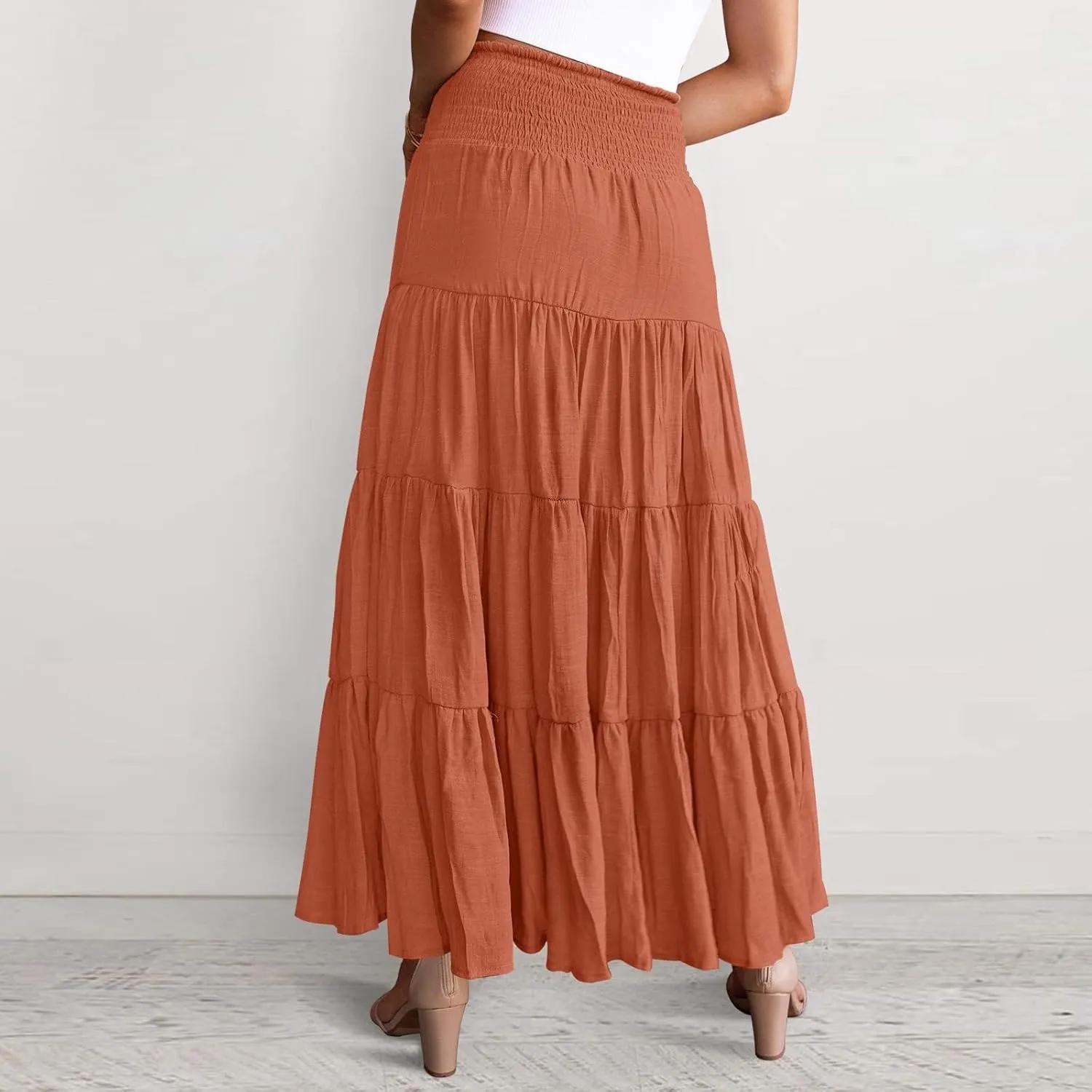 Women's Midi Skirt Summer Flowy High Waisted Casual Cotton Skirts 2025 Beach Holiday Casual Skirt
