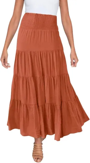 Women's Midi Skirt Summer Flowy High Waisted Casual Cotton Skirts 2025 Beach Holiday Casual Skirt