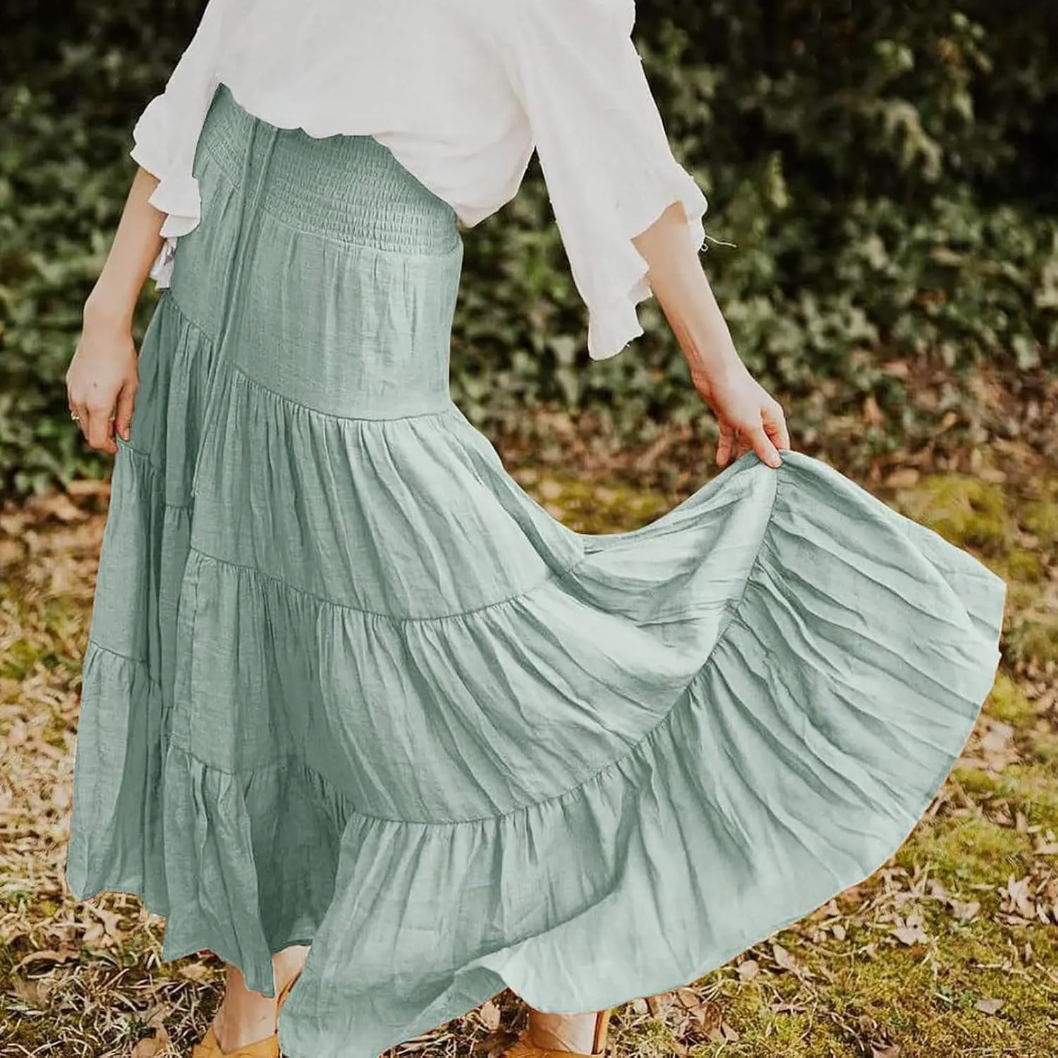 Women's Midi Skirt Summer Flowy High Waisted Casual Cotton Skirts 2025 Beach Holiday Casual Skirt