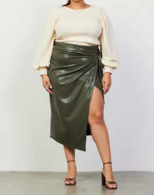 Women's Olive faux leather wrap skirt (Plus)