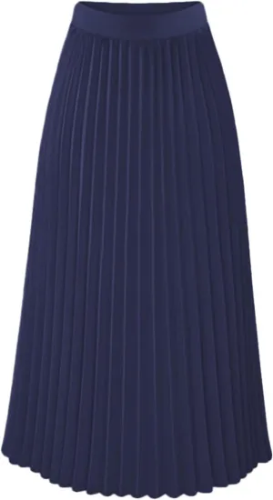 Women's Pleated Flare Midi Skirt High Waist Stretch A-Line Swing Skirts Flowy Elegant Party Casual Solid Dress