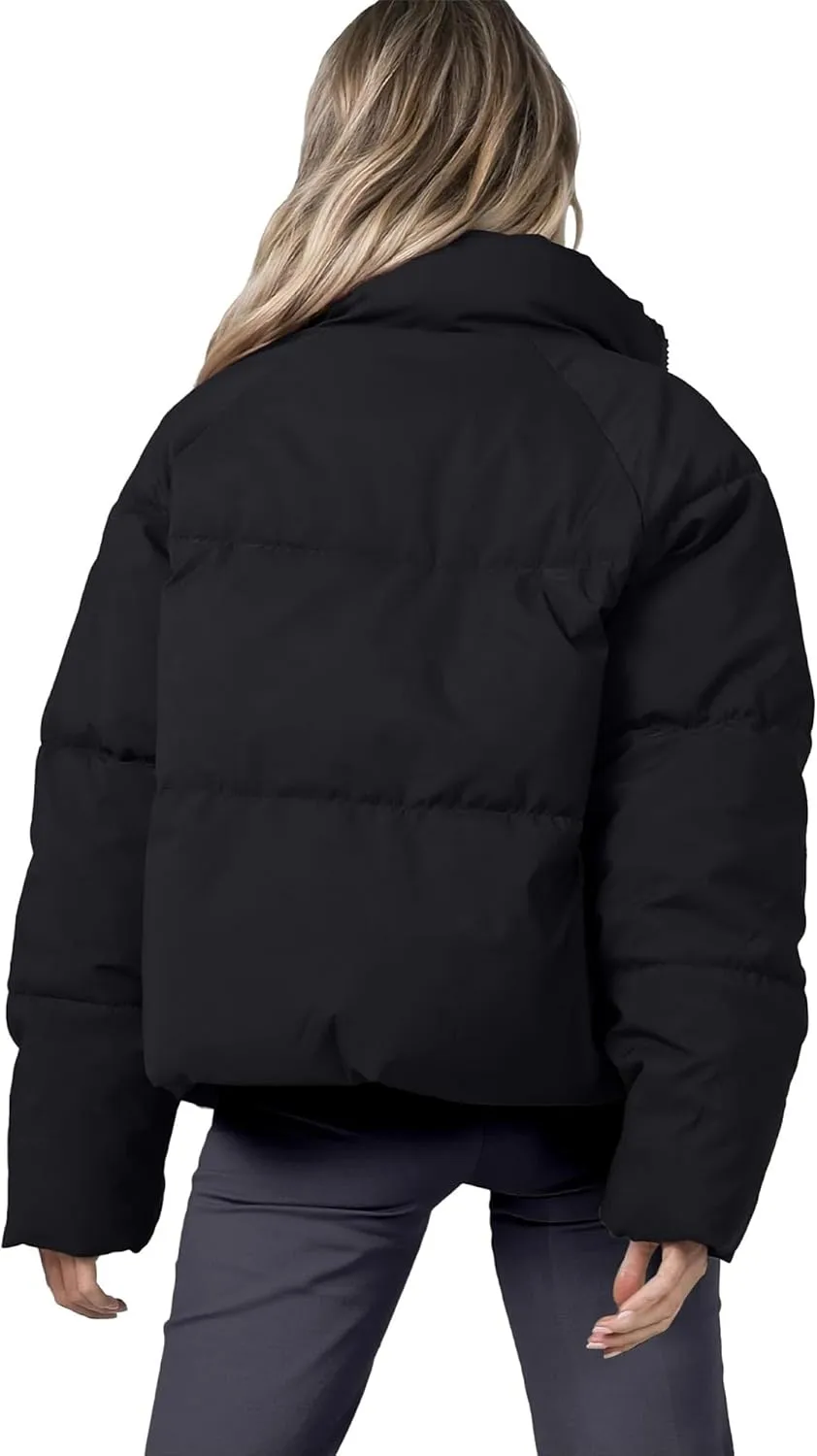 Women's Puffer Jacket Lightweight Oversized Long Sleeve Full Zipper Baggy Short Down Coats with Pockets