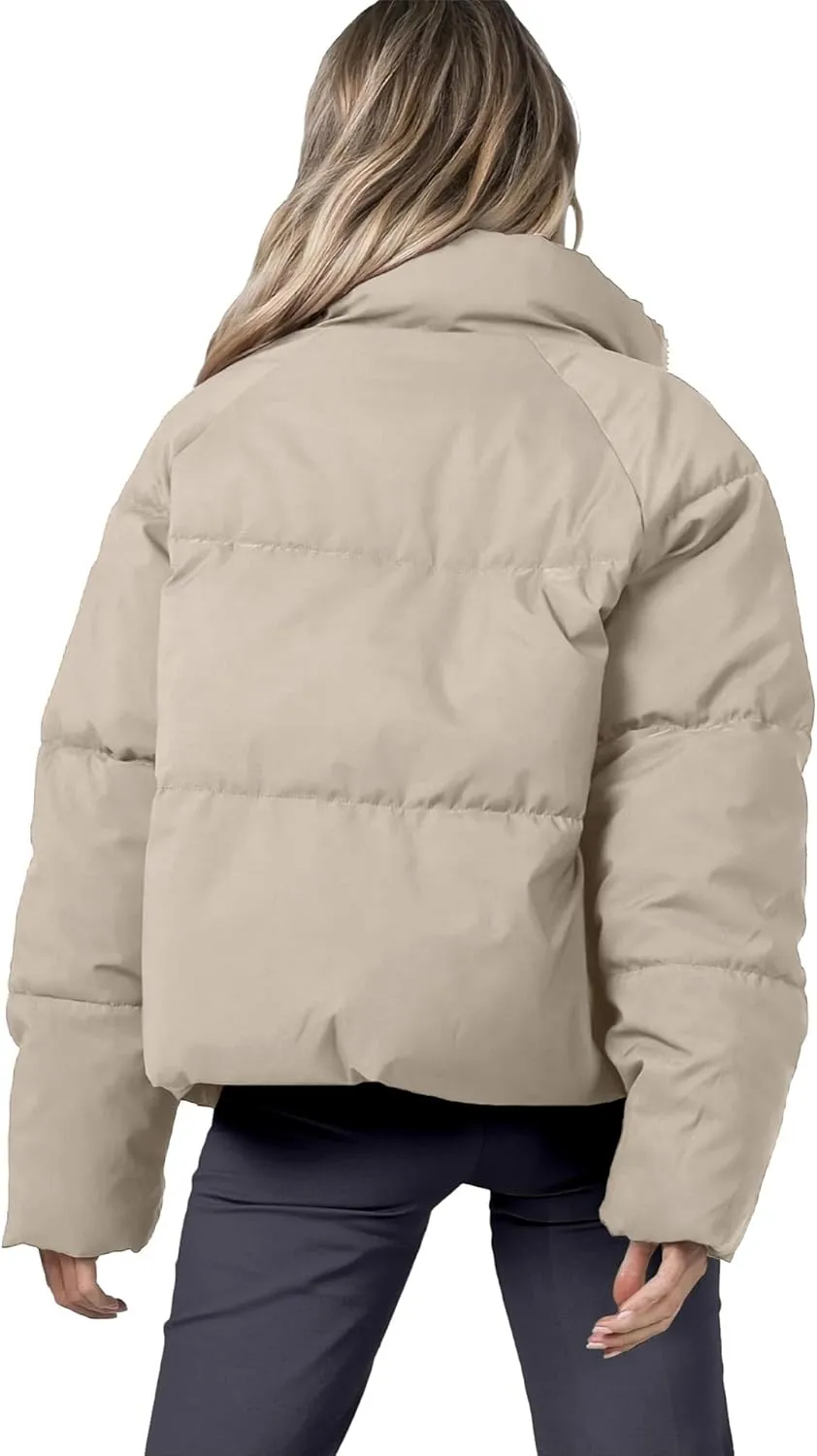 Women's Puffer Jacket Lightweight Oversized Long Sleeve Full Zipper Baggy Short Down Coats with Pockets
