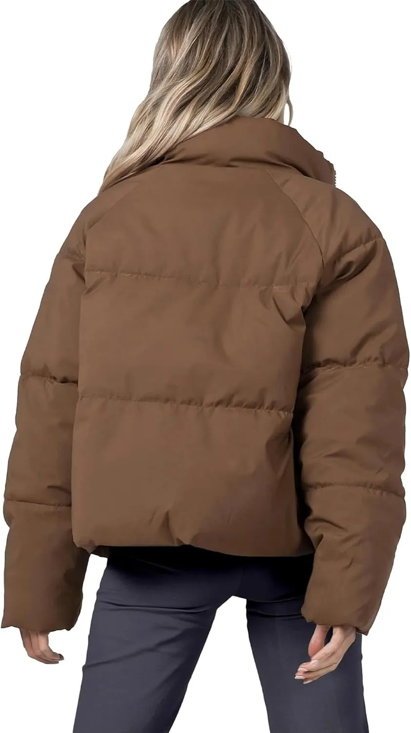 Women's Puffer Jacket Lightweight Oversized Long Sleeve Full Zipper Baggy Short Down Coats with Pockets