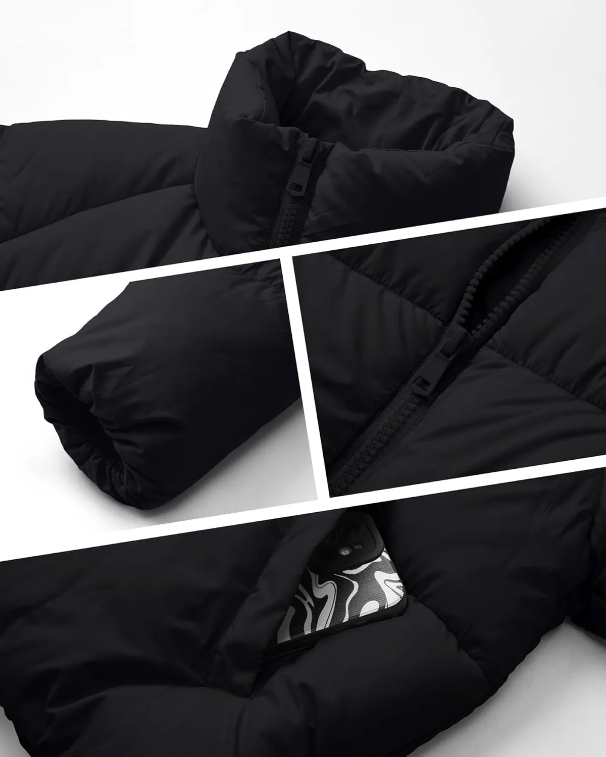 Women's Puffer Jacket Lightweight Oversized Long Sleeve Full Zipper Baggy Short Down Coats with Pockets