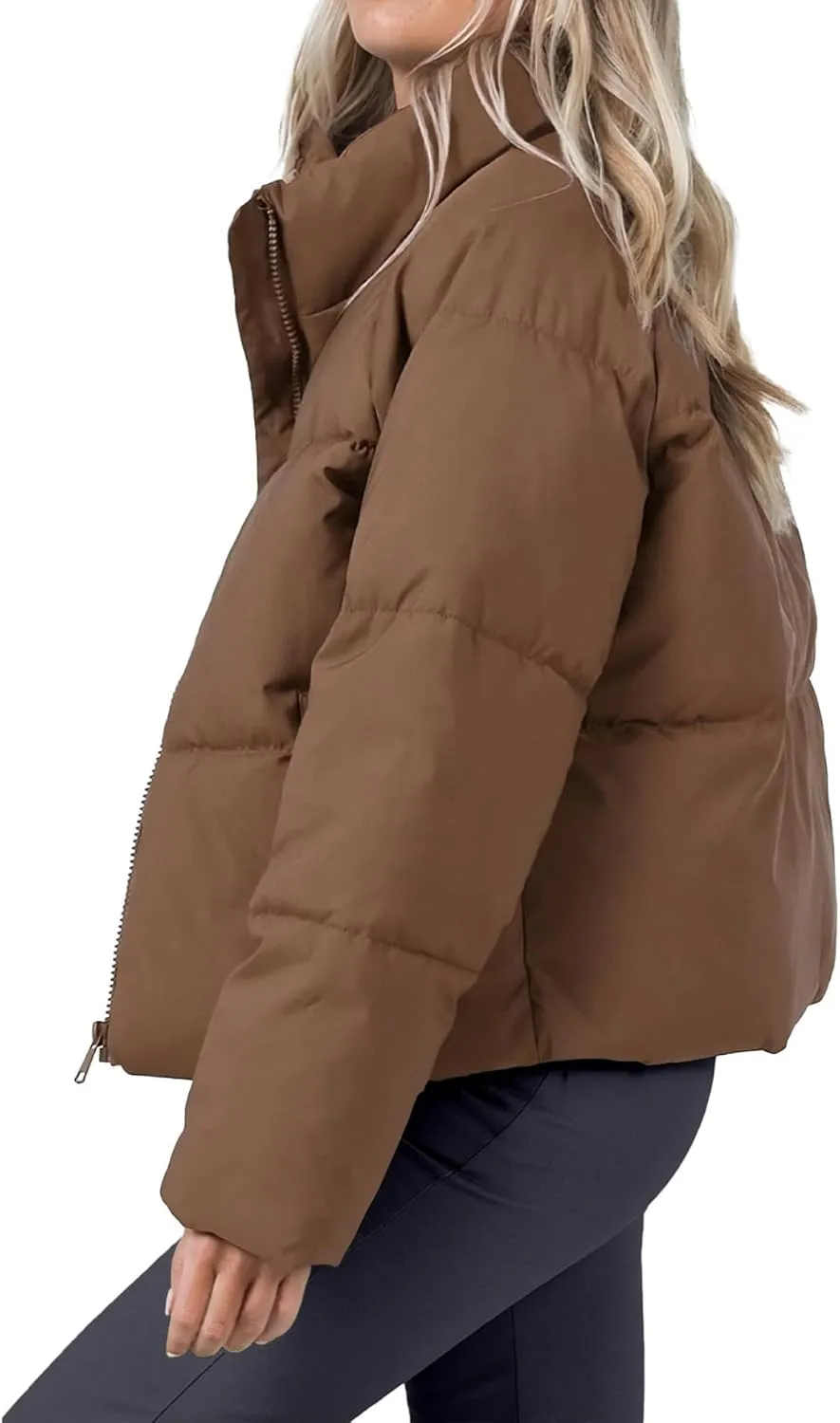Women's Puffer Jacket Lightweight Oversized Long Sleeve Full Zipper Baggy Short Down Coats with Pockets