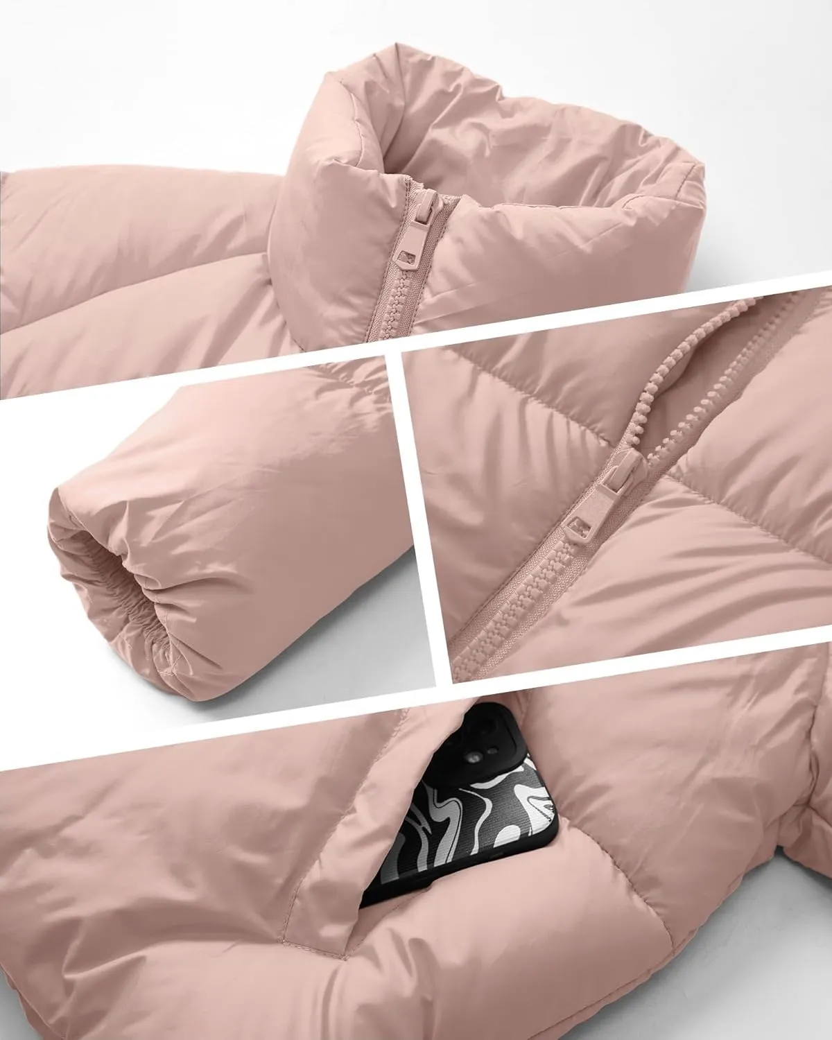 Women's Puffer Jacket Lightweight Oversized Long Sleeve Full Zipper Baggy Short Down Coats with Pockets