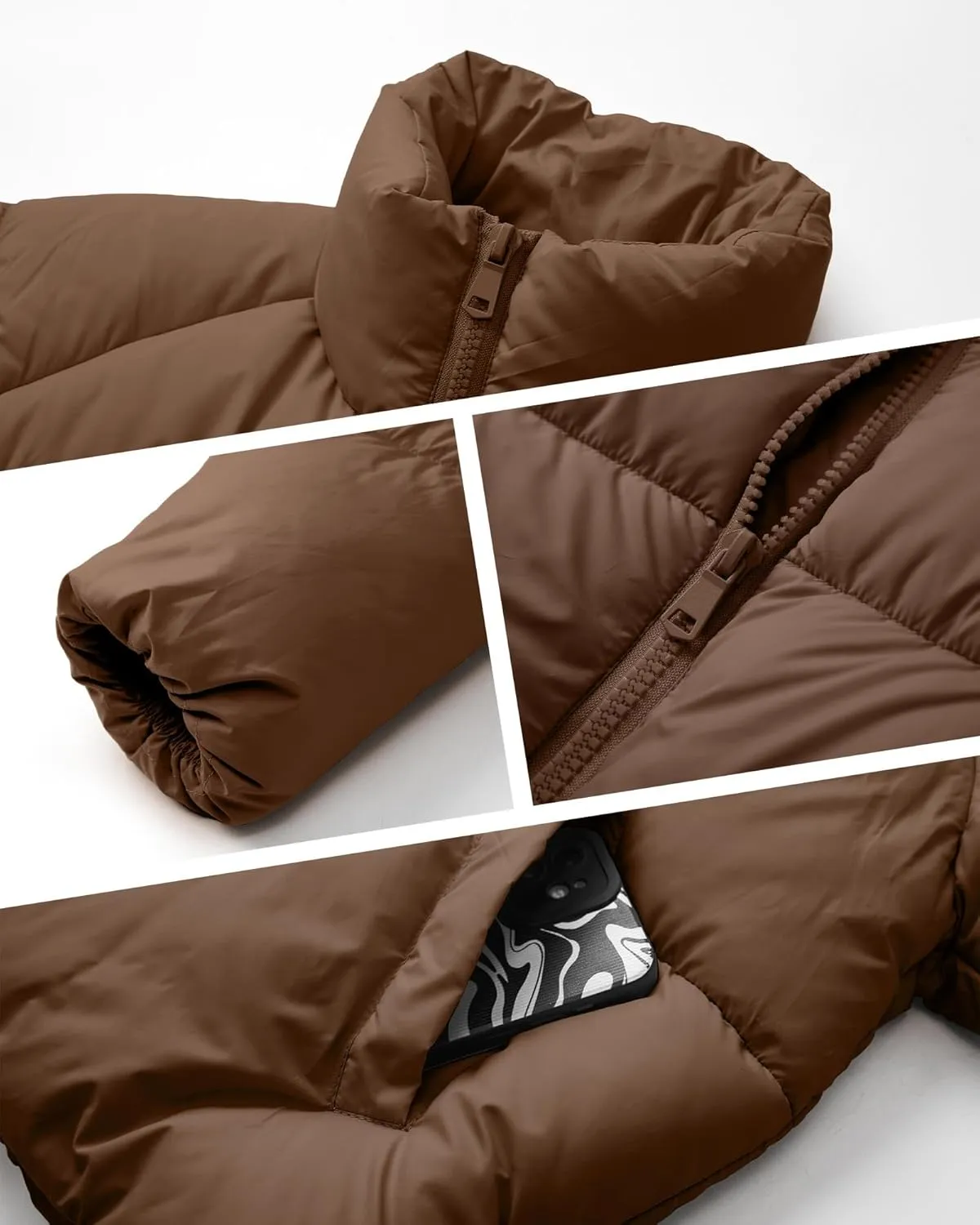 Women's Puffer Jacket Lightweight Oversized Long Sleeve Full Zipper Baggy Short Down Coats with Pockets