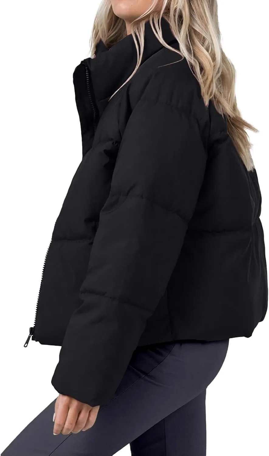 Women's Puffer Jacket Lightweight Oversized Long Sleeve Full Zipper Baggy Short Down Coats with Pockets