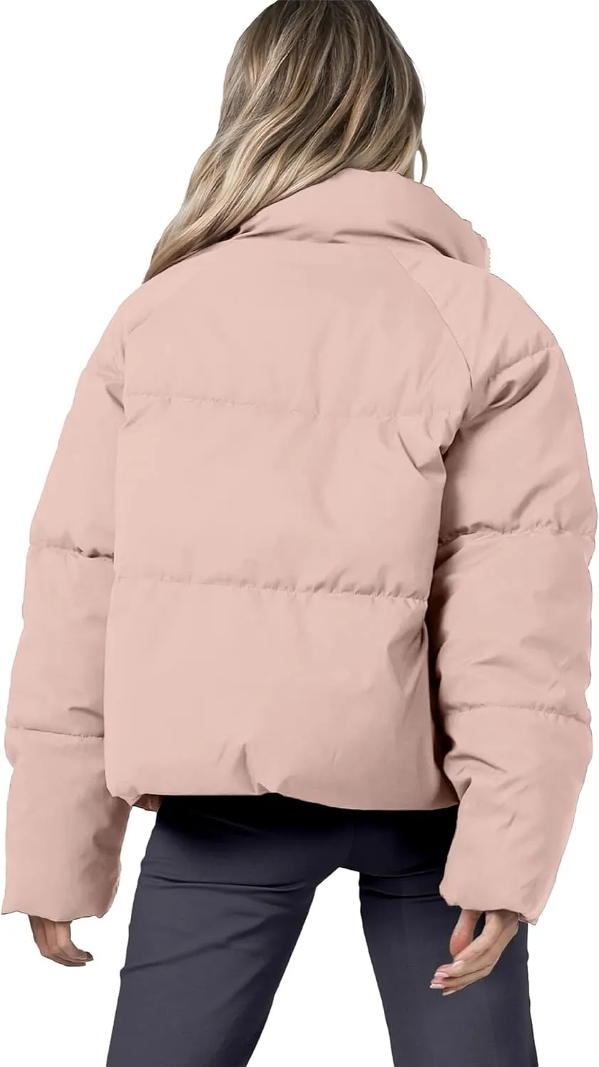 Women's Puffer Jacket Lightweight Oversized Long Sleeve Full Zipper Baggy Short Down Coats with Pockets