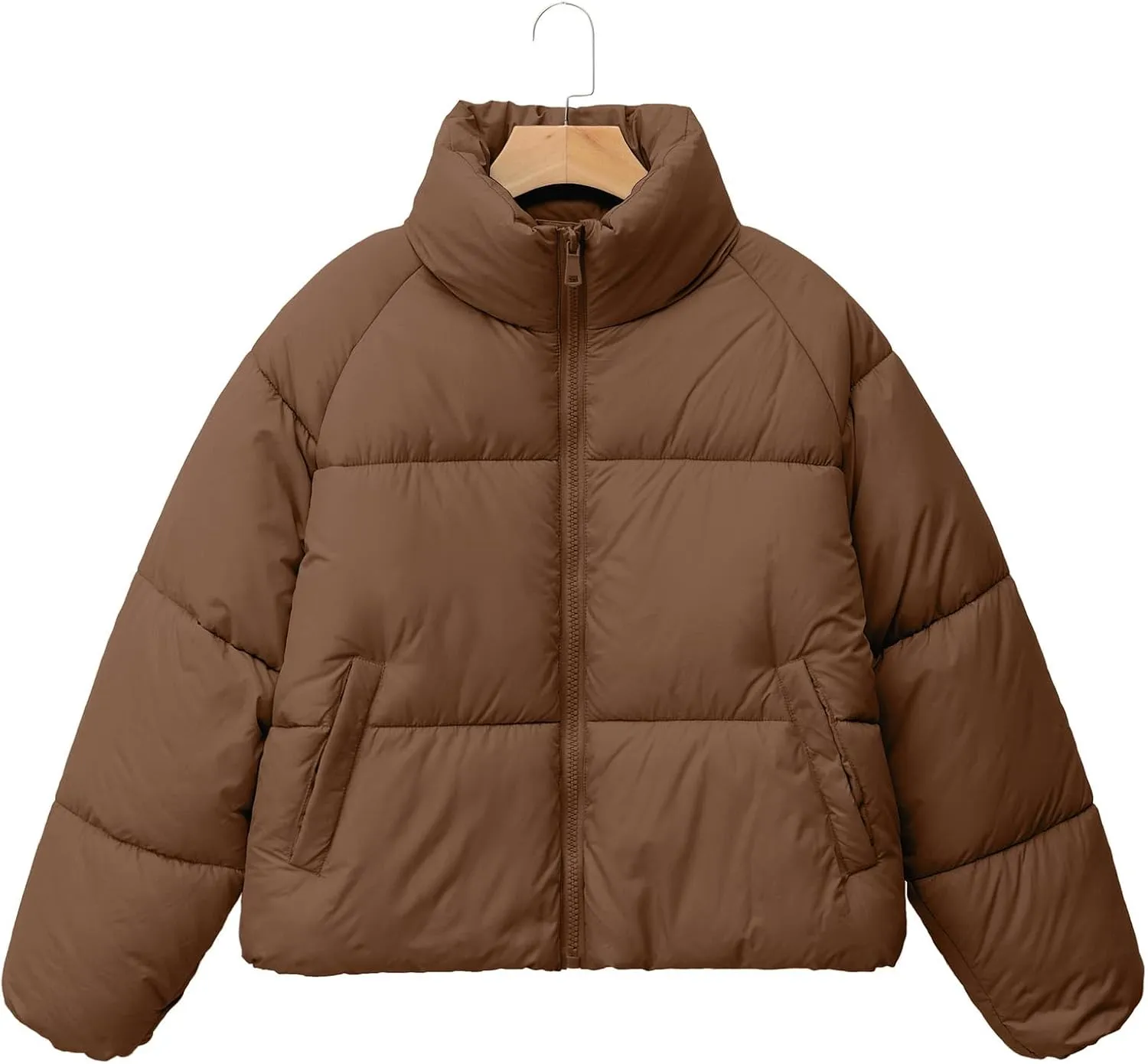 Women's Puffer Jacket Lightweight Oversized Long Sleeve Full Zipper Baggy Short Down Coats with Pockets
