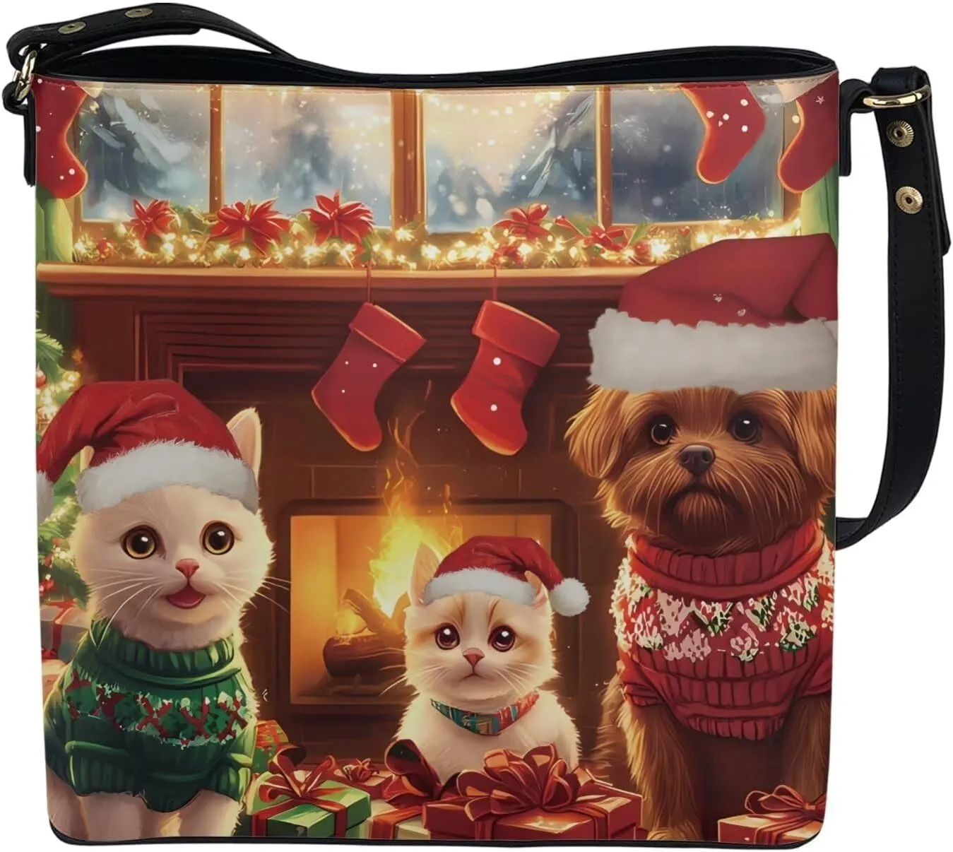 Womens Purse Tote Bags with Detachable Strap and Magnetic Snap for Ladies Christmas Pattern Shoulder Satchel