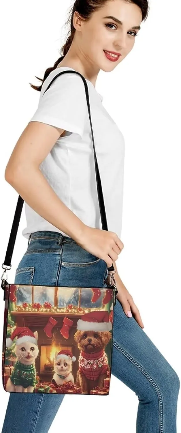 Womens Purse Tote Bags with Detachable Strap and Magnetic Snap for Ladies Christmas Pattern Shoulder Satchel
