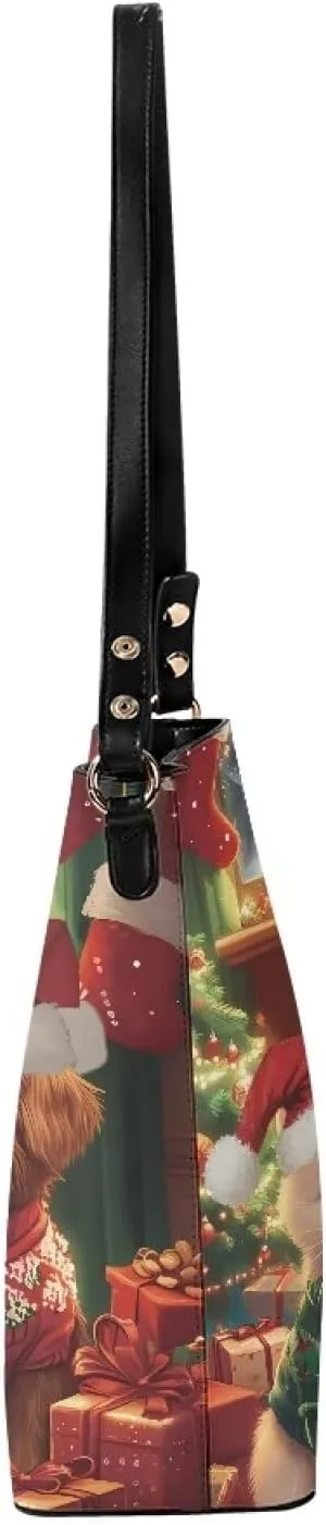 Womens Purse Tote Bags with Detachable Strap and Magnetic Snap for Ladies Christmas Pattern Shoulder Satchel