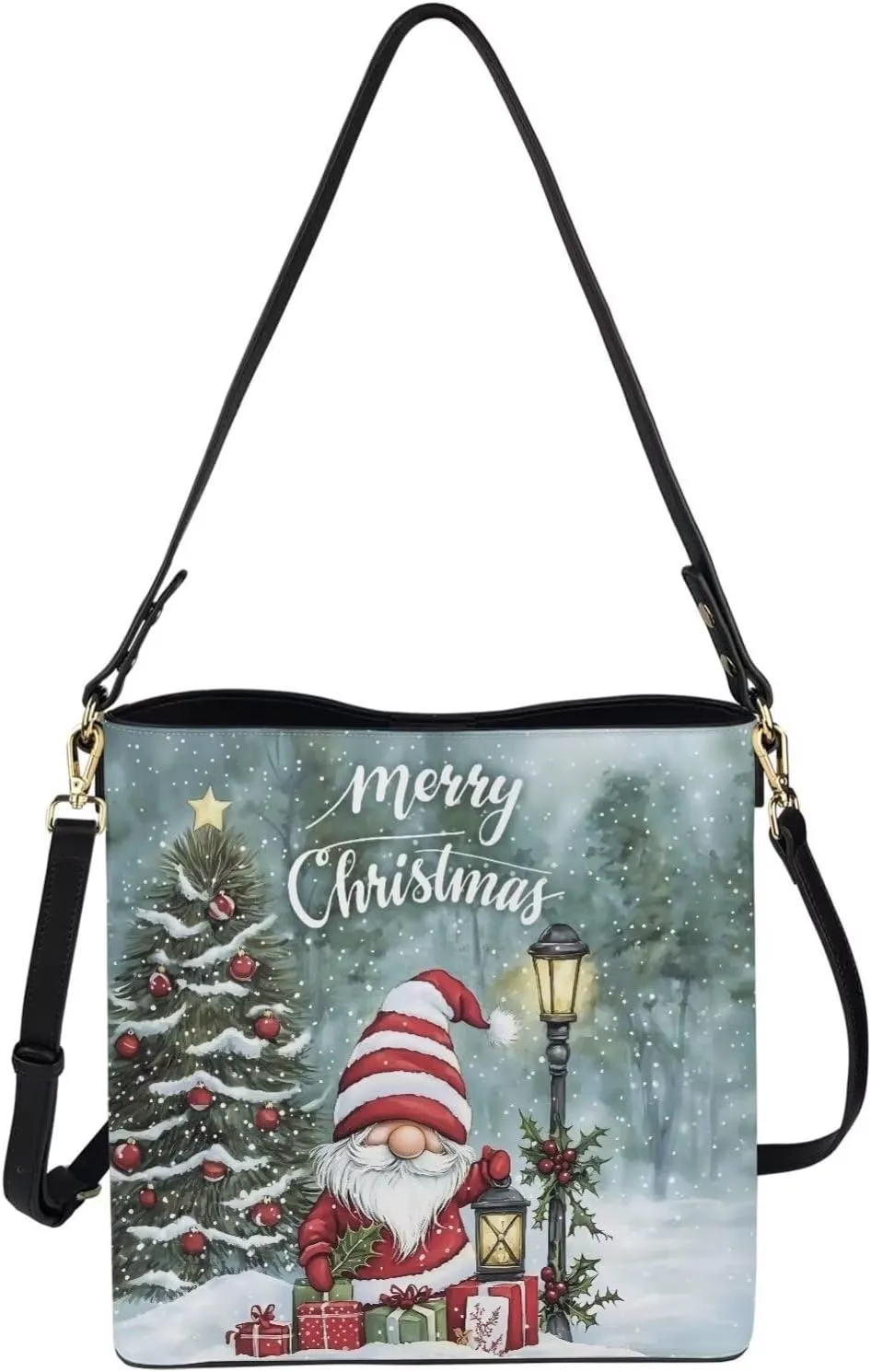 Womens Purse Tote Bags with Detachable Strap and Magnetic Snap for Ladies Christmas Pattern Shoulder Satchel