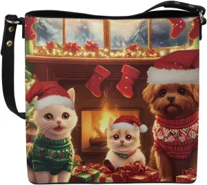 Womens Purse Tote Bags with Detachable Strap and Magnetic Snap for Ladies Christmas Pattern Shoulder Satchel