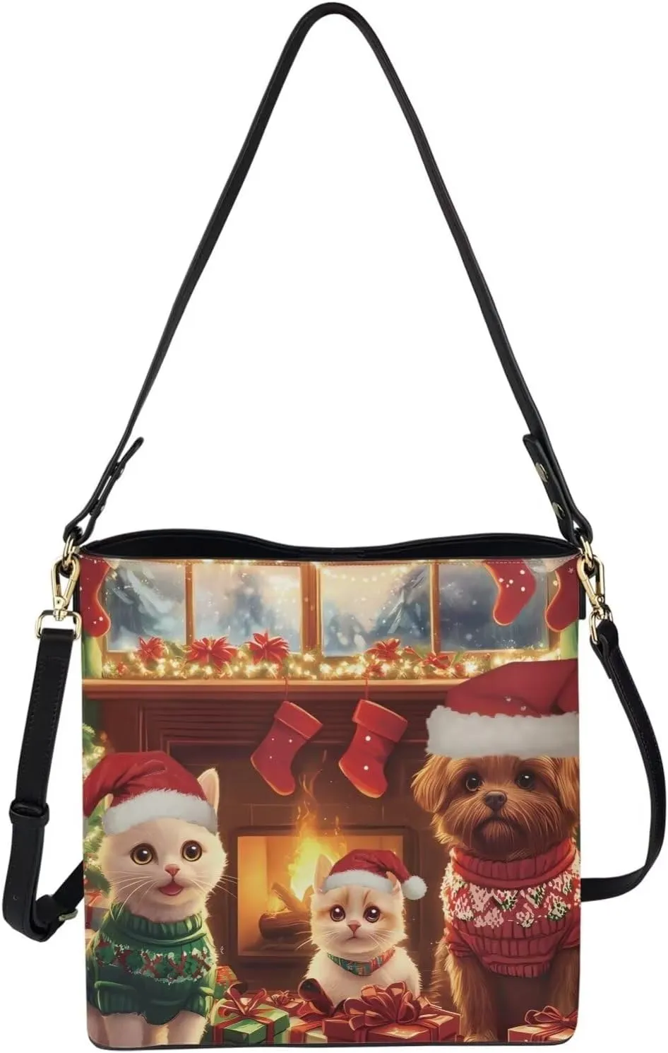 Womens Purse Tote Bags with Detachable Strap and Magnetic Snap for Ladies Christmas Pattern Shoulder Satchel