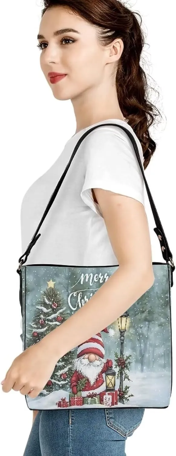 Womens Purse Tote Bags with Detachable Strap and Magnetic Snap for Ladies Christmas Pattern Shoulder Satchel