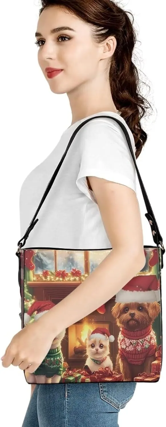 Womens Purse Tote Bags with Detachable Strap and Magnetic Snap for Ladies Christmas Pattern Shoulder Satchel