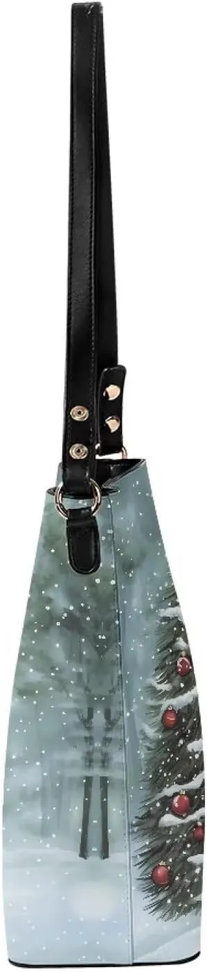 Womens Purse Tote Bags with Detachable Strap and Magnetic Snap for Ladies Christmas Pattern Shoulder Satchel