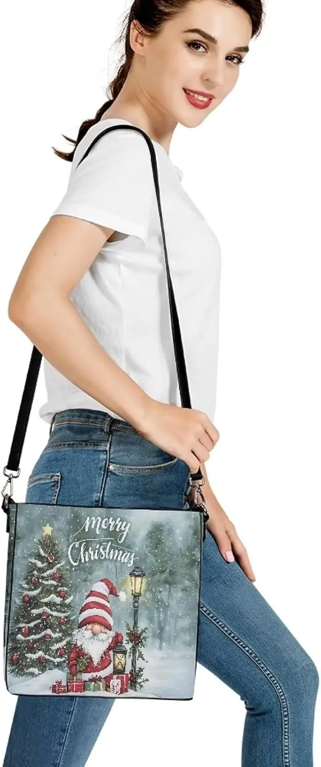 Womens Purse Tote Bags with Detachable Strap and Magnetic Snap for Ladies Christmas Pattern Shoulder Satchel