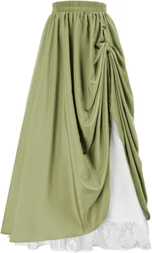 Women's Renaissance Skirt Victorian Peasant Double-Layer Maxi Long Skirts Casual Elastic Waisted Skirt Retro Costumes