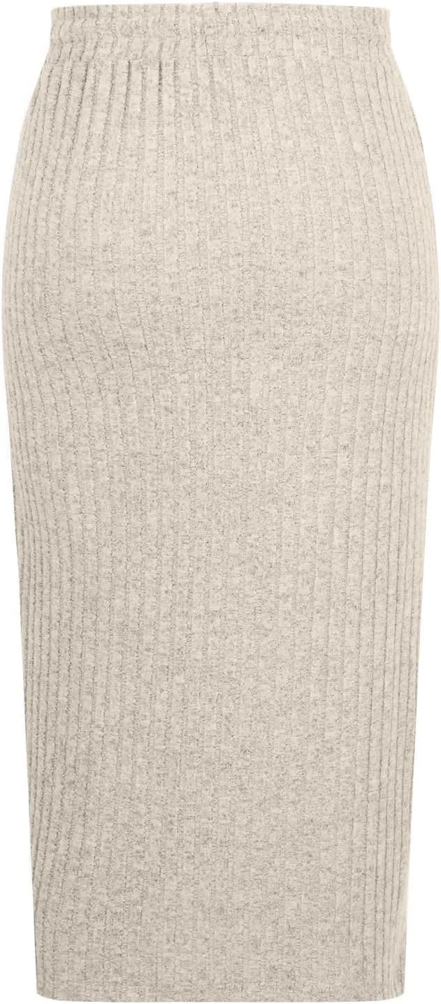 Women's Ribbed Knit Bodycon Maxi Skirt High Waisted Office Pencil Long Skirts Stretchy Mid Length Skirts with Pocket
