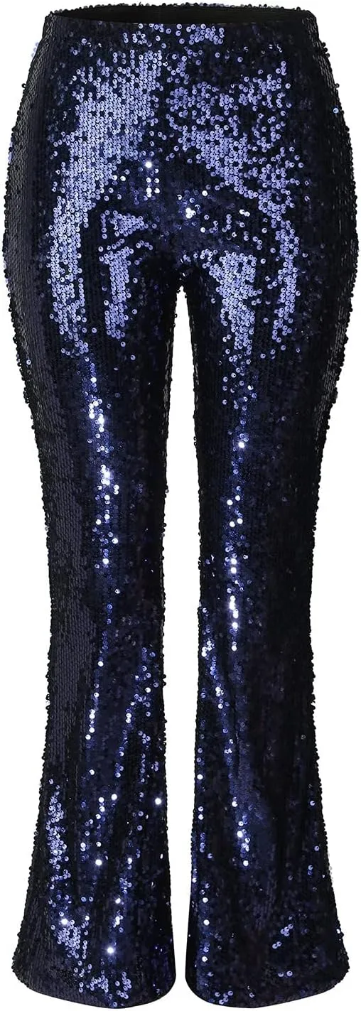 Women's Satin Pants Women's High Waisted Sequin Loose Drape Wide Leg Pants Fashion Casual Pants Clubwear Streetwear