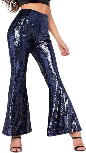 Women's Satin Pants Women's High Waisted Sequin Loose Drape Wide Leg Pants Fashion Casual Pants Clubwear Streetwear