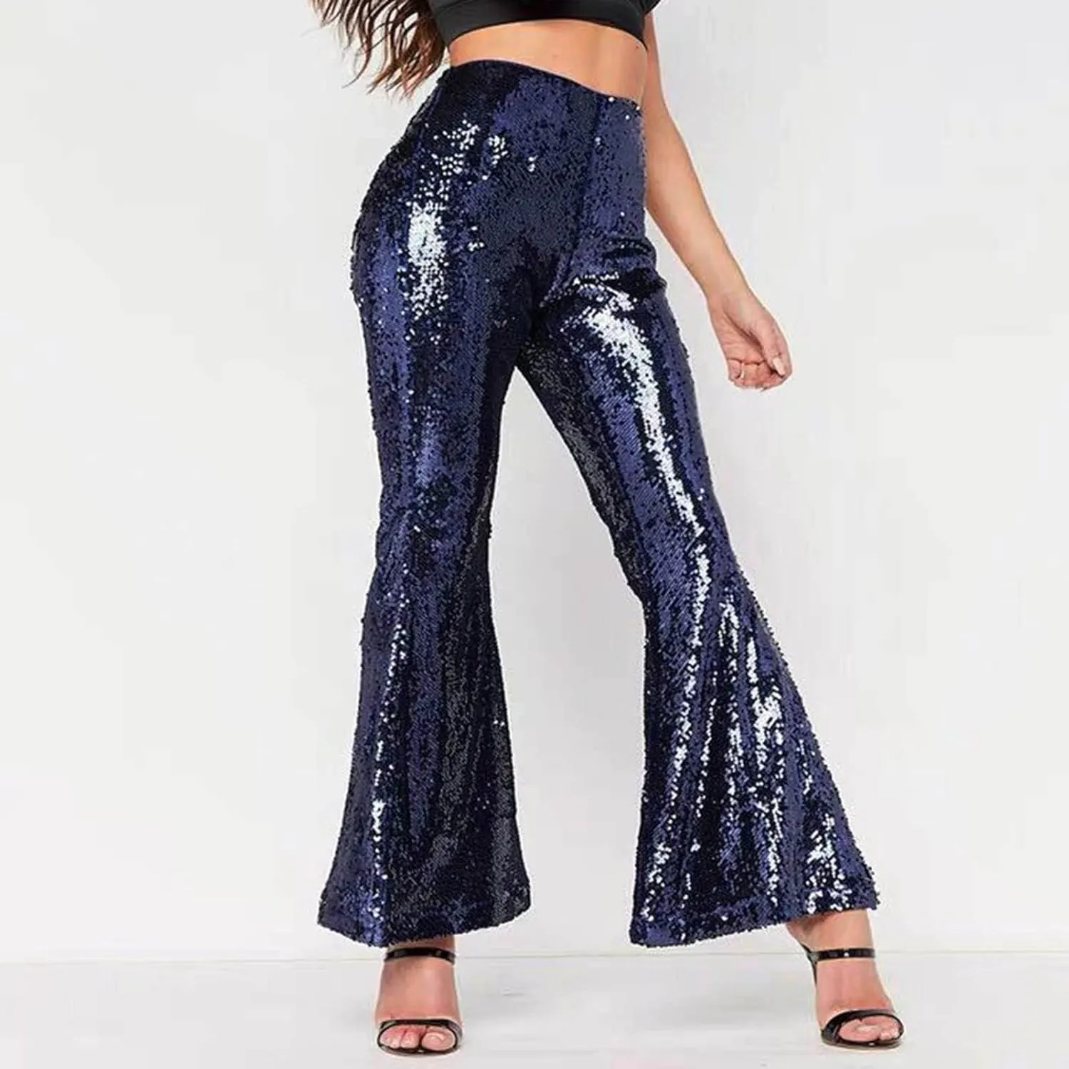 Women's Satin Pants Women's High Waisted Sequin Loose Drape Wide Leg Pants Fashion Casual Pants Clubwear Streetwear