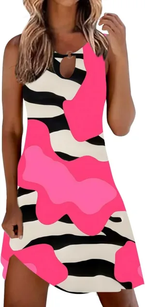 Womens Shirt Dress Sleeveless Tank Short Dresses Loose Flowy Stripe Sundress Summer Casual Beach Vacation Outfits