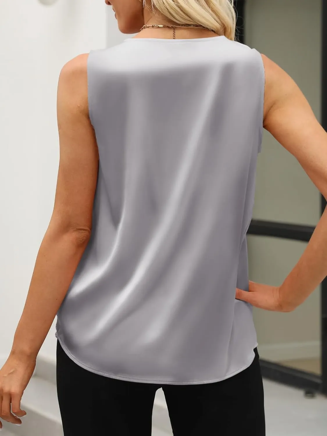 Women's Silk Satin Blouse, Summer Sleeveless Tank Tops, V Neck Camisole Work Shirts for Women