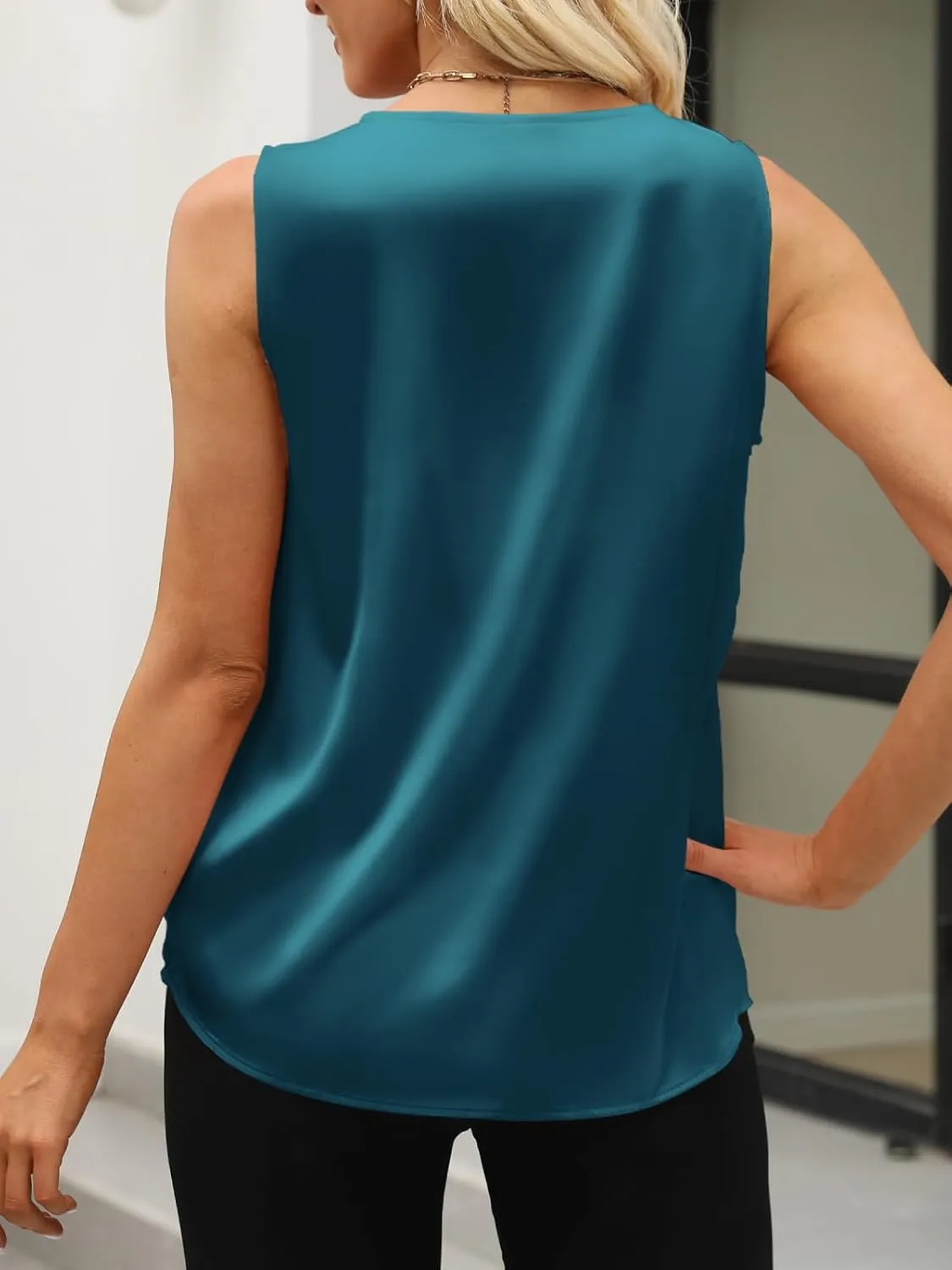 Women's Silk Satin Blouse, Summer Sleeveless Tank Tops, V Neck Camisole Work Shirts for Women