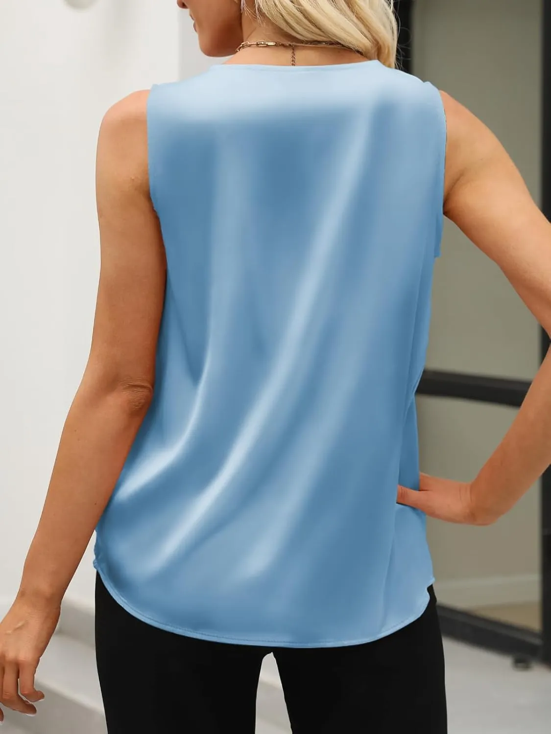 Women's Silk Satin Blouse, Summer Sleeveless Tank Tops, V Neck Camisole Work Shirts for Women