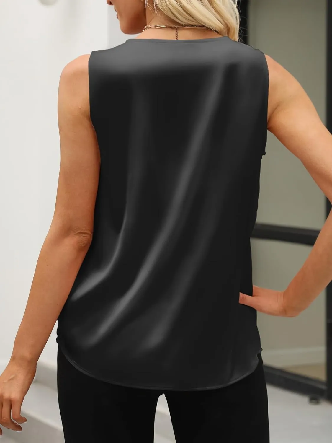 Women's Silk Satin Blouse, Summer Sleeveless Tank Tops, V Neck Camisole Work Shirts for Women