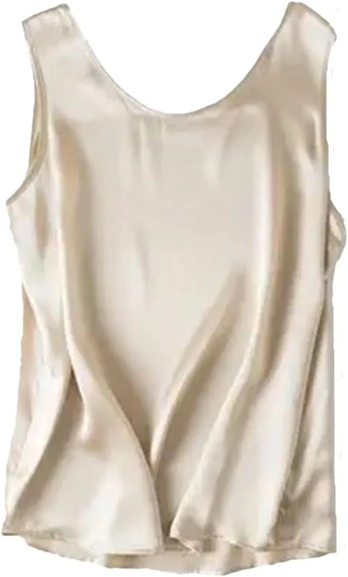 Women's Silk Satin Summer Camisole O-Neck Sleeveless Tank Dressy Casual Basic Top
