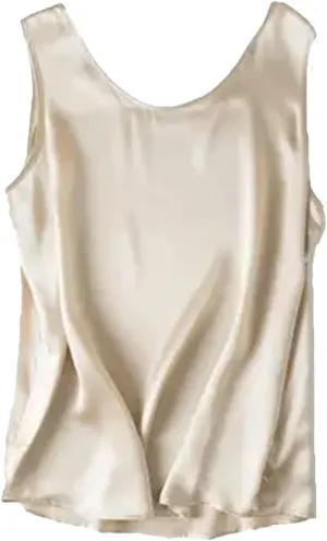 Women's Silk Satin Summer Camisole O-Neck Sleeveless Tank Dressy Casual Basic Top