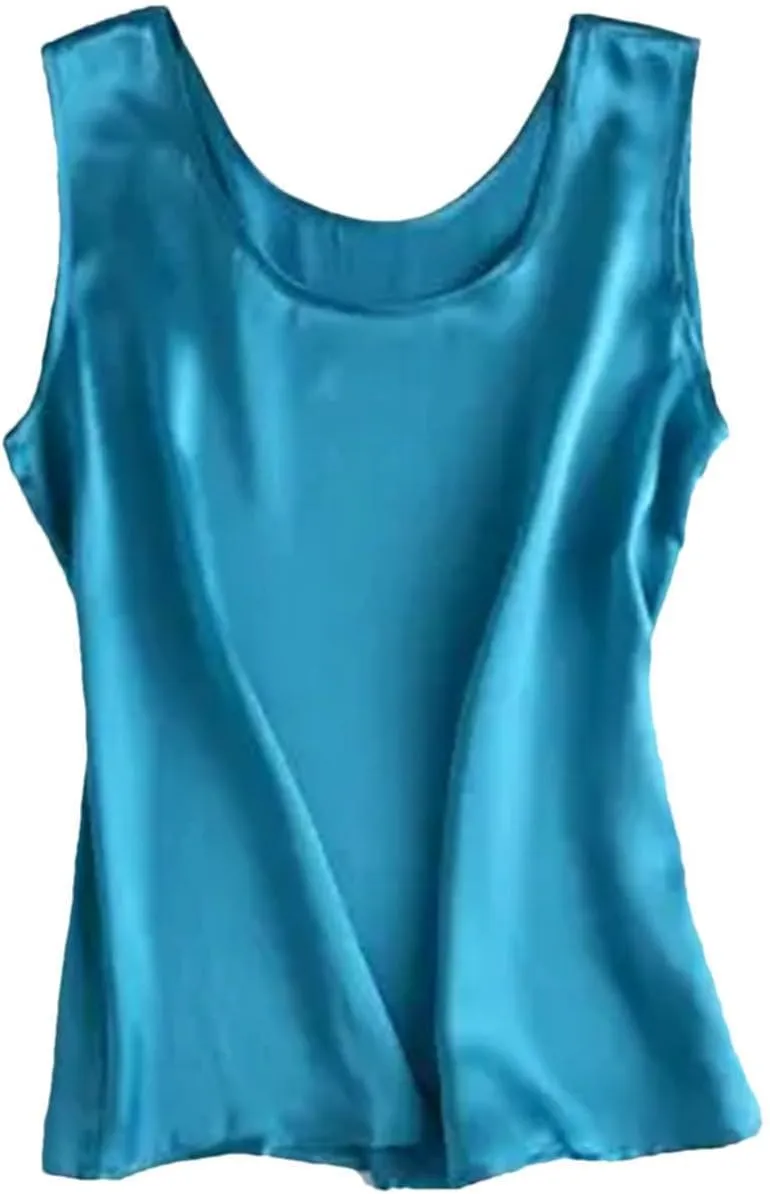 Women's Silk Satin Summer Camisole O-Neck Sleeveless Tank Dressy Casual Basic Top
