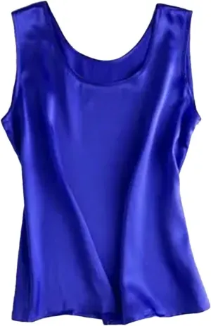 Women's Silk Satin Summer Camisole O-Neck Sleeveless Tank Dressy Casual Basic Top