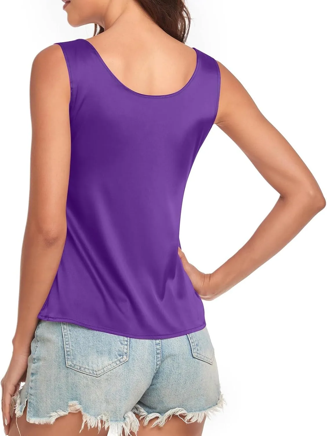 Womens Silk Satin Tank Tops V Neck Casual Solid Sexy Cami Sleeveless Camisole Blouses Summer Basic Work Vest