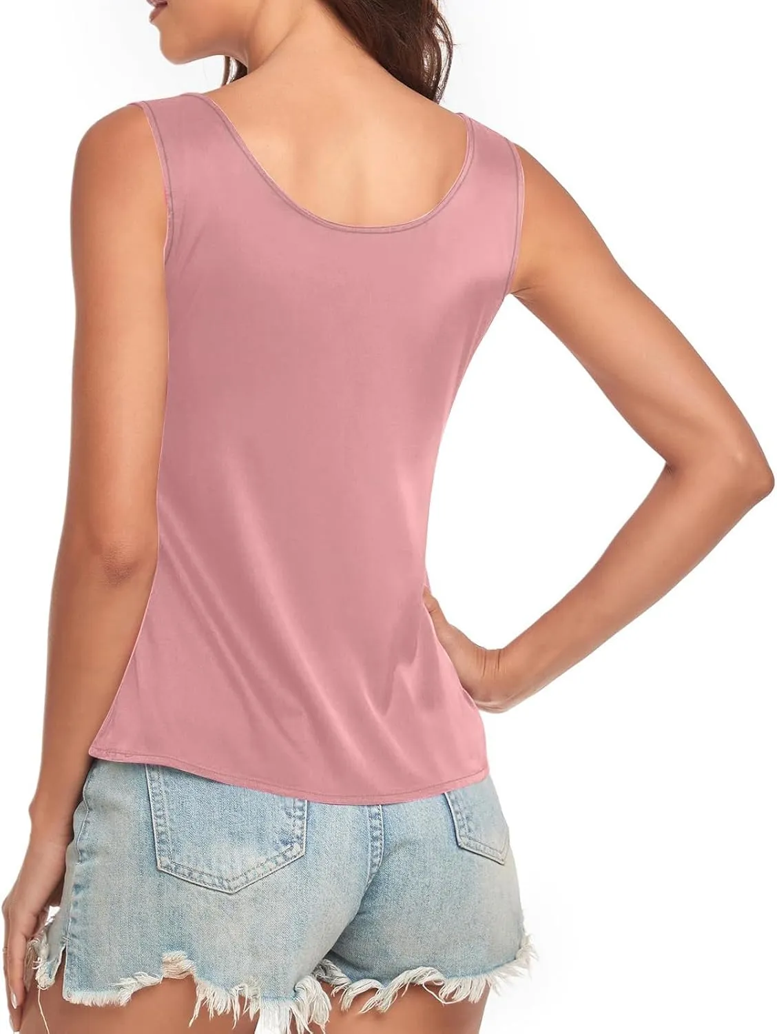 Womens Silk Satin Tank Tops V Neck Casual Solid Sexy Cami Sleeveless Camisole Blouses Summer Basic Work Vest