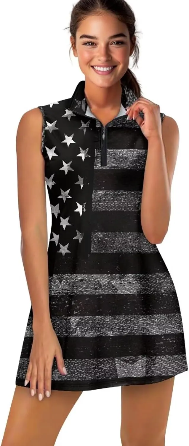 Womens Sleeveless Golf Tennis Dresses with ShortsPockets - Quick Drying Tennis Outfits for Workout Exercise