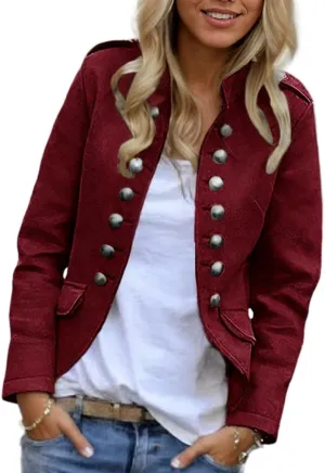 Women's Spring Double Breasted Open Front Blazers Jacket Business Casual Lightweight Stand Collar Cropped Coat