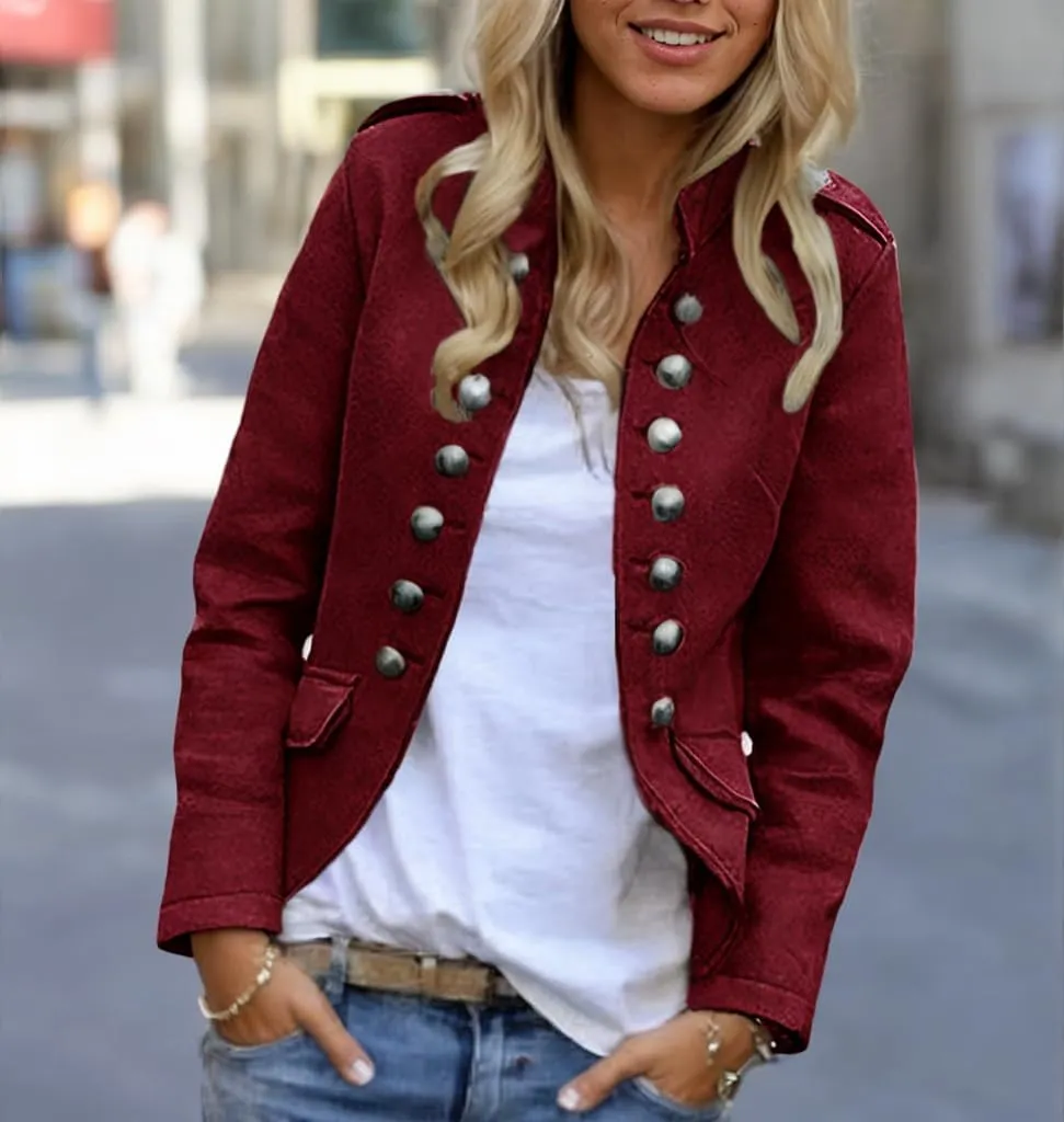 Women's Spring Double Breasted Open Front Blazers Jacket Business Casual Lightweight Stand Collar Cropped Coat