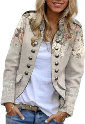 Women's Spring Double Breasted Open Front Blazers Jacket Business Casual Lightweight Stand Collar Cropped Coat