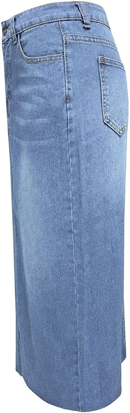 Women's Summer Casual Midi Denim Skirt High Waist Solid Split Skirts